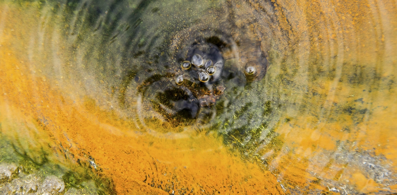 Water on a multicolored surface