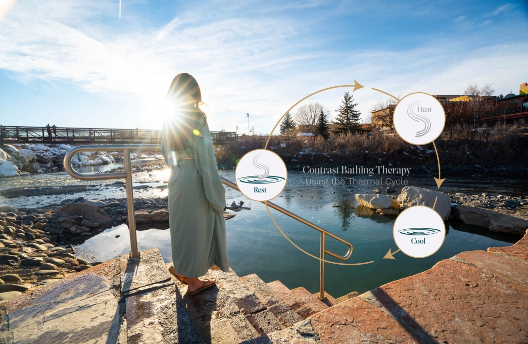 Young woman entering The Plunge pool
